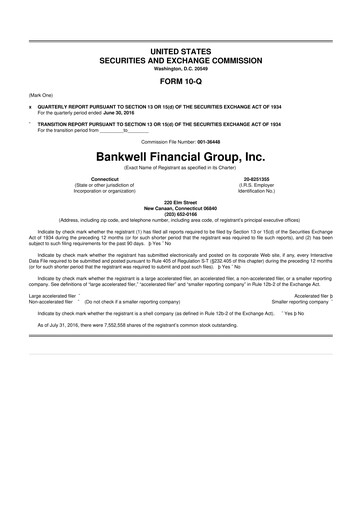 Vorschaubild Bankwell Financial Group 10-Q Quartalsbericht 2016 