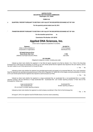 Miniature Applied DNA Sciences
 10-Q Rapport trimestriel 2016 