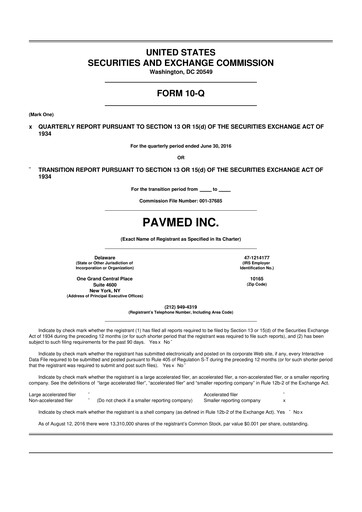 Miniature PAVmed
 10-Q Rapport trimestriel 2016 
