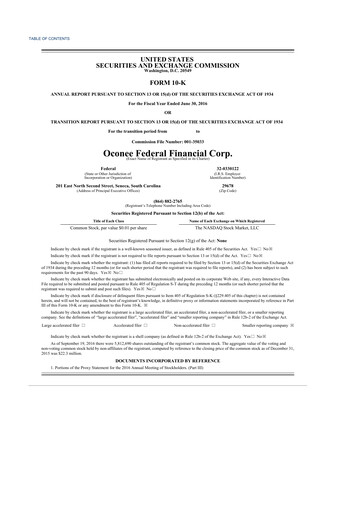 Thumbnail Oconee Federal Financial 10-K Annual Report 2016