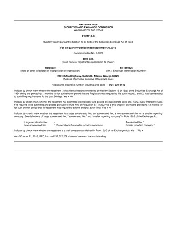 Miniature RPC, Inc. 10-Q Rapport trimestriel 2016 