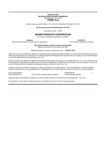 Thumbnail Marine Products Corporation 10-Q Quarterly Report FY 
