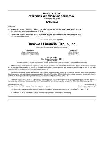 Vorschaubild Bankwell Financial Group 10-Q Quartalsbericht 2016 
