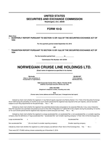 Thumbnail Norwegian Cruise Line
 10-Q Quarterly Report FY2016 