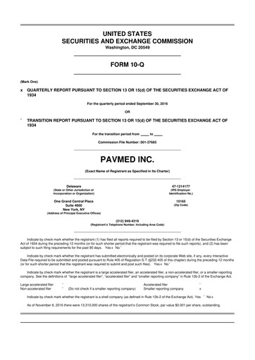 Miniature PAVmed
 10-Q Rapport trimestriel 2016 