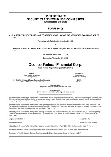 Thumbnail Oconee Federal Financial 10-Q Quarterly Report FY2017 