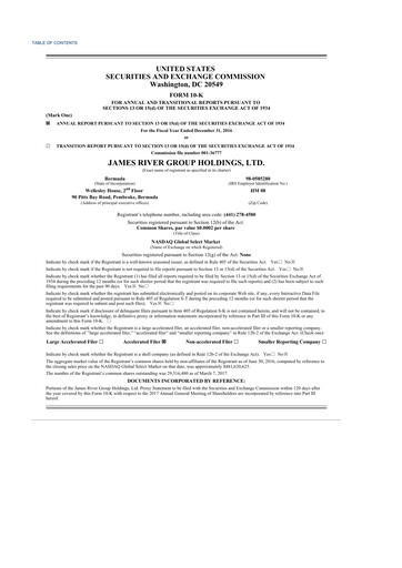 Miniature James River Group 10-K Rapport annuel 2016