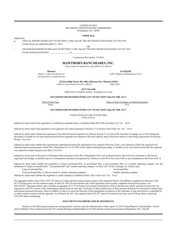 Thumbnail Hawthorn Bancshares 10-K Annual Report 2016