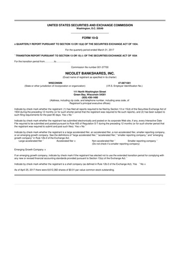 Thumbnail Nicolet Bankshares 10-Q Quarterly Report FY2017 