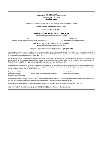 Thumbnail Marine Products Corporation 10-Q Quarterly Report FY 