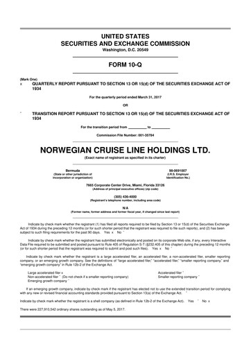 Thumbnail Norwegian Cruise Line
 10-Q Quarterly Report FY2017 
