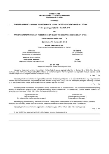 Miniature Applied DNA Sciences
 10-Q Rapport trimestriel 2017 