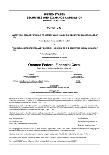 Thumbnail Oconee Federal Financial 10-Q Quarterly Report FY2017 