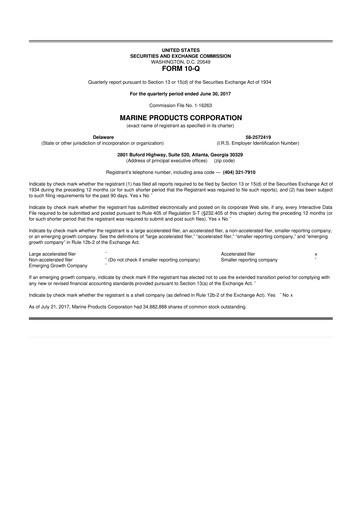 Thumbnail Marine Products Corporation 10-Q Quarterly Report FY 