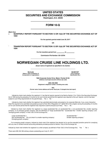 Thumbnail Norwegian Cruise Line
 10-Q Quarterly Report FY2017 