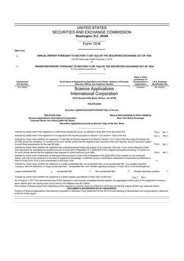 Thumbnail SAIC (Science Applications International Corp) 10-K Annual Report 2018