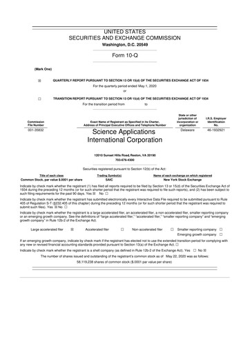 Thumbnail SAIC (Science Applications International Corp) 10-Q Quarterly Report FY2021 