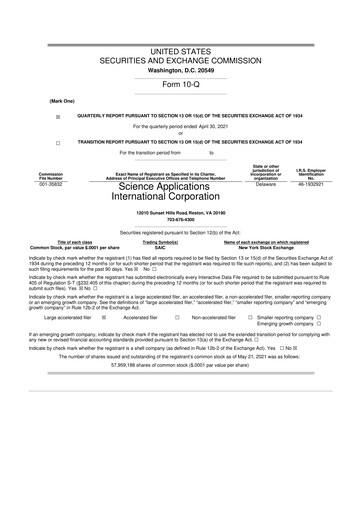 Thumbnail SAIC (Science Applications International Corp) 10-Q Quarterly Report FY2022 