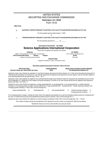 Thumbnail SAIC (Science Applications International Corp) 10-Q Quarterly Report FY2026 