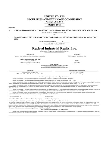 Thumbnail Rexford Industrial 10-K Annual Report 2016