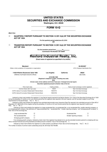 Thumbnail Rexford Industrial 10-Q Quarterly Report FY2019 