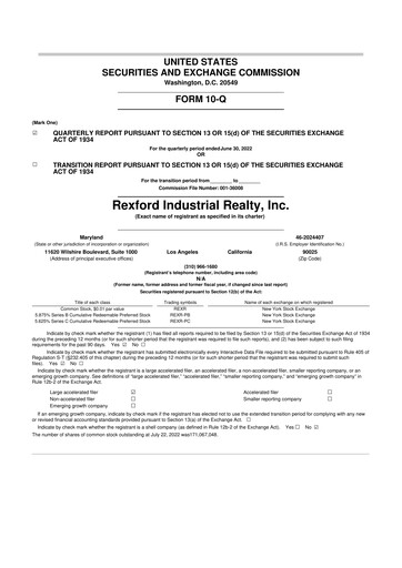 Thumbnail Rexford Industrial 10-Q Quarterly Report FY2022 
