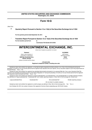 Thumbnail Intercontinental Exchange 10-Q Quarterly Report FY2015 