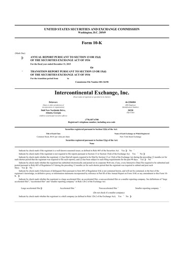 Thumbnail Intercontinental Exchange 10-K Annual Report 2015
