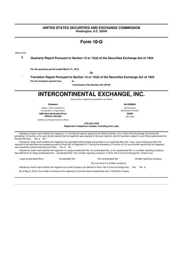 Thumbnail Intercontinental Exchange 10-Q Quarterly Report FY2016 