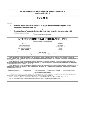 Thumbnail Intercontinental Exchange 10-Q Quarterly Report FY2018 