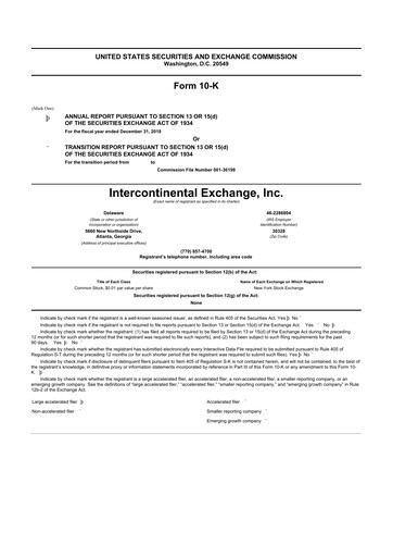 Thumbnail Intercontinental Exchange 10-K Annual Report 2018