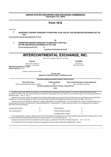 Thumbnail Intercontinental Exchange 10-Q Quarterly Report FY2019 