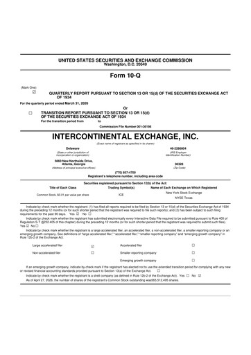 Thumbnail Intercontinental Exchange 10-Q Quarterly Report FY 