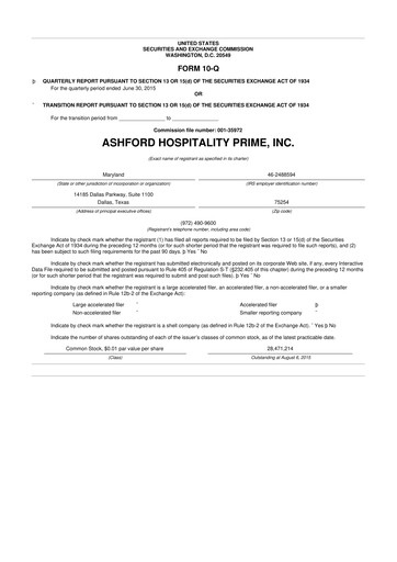 Thumbnail Braemar Hotels & Resorts

 10-Q Quarterly Report FY2015 