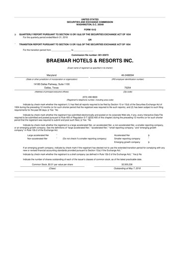 Thumbnail Braemar Hotels & Resorts

 10-Q Quarterly Report FY2018 