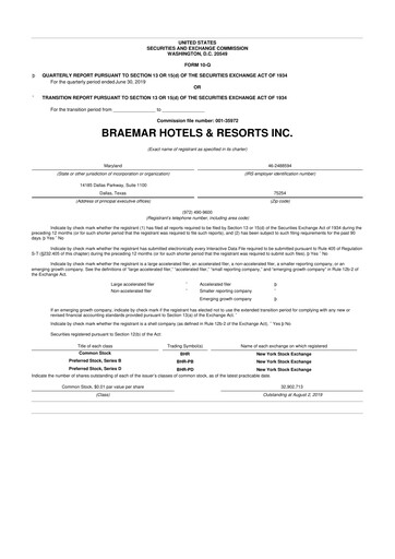 Thumbnail Braemar Hotels & Resorts

 10-Q Quarterly Report FY2019 