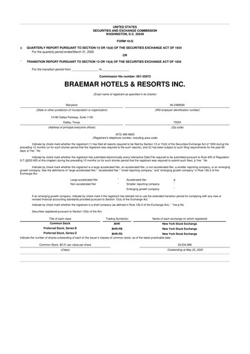 Thumbnail Braemar Hotels & Resorts

 10-Q Quarterly Report FY2020 