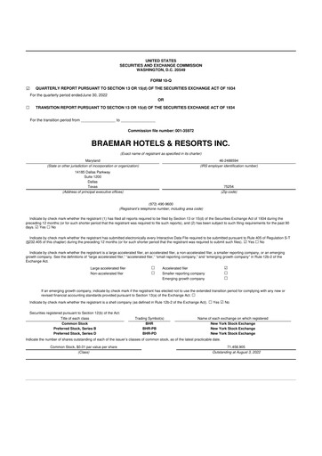 Thumbnail Braemar Hotels & Resorts

 10-Q Quarterly Report FY2022 