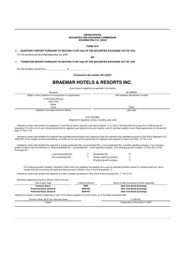 Thumbnail Braemar Hotels & Resorts

 10-Q Quarterly Report FY2022 