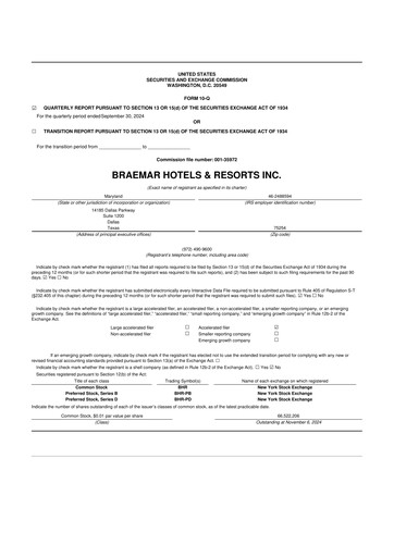 Thumbnail Braemar Hotels & Resorts

 10-Q Quarterly Report FY2024 