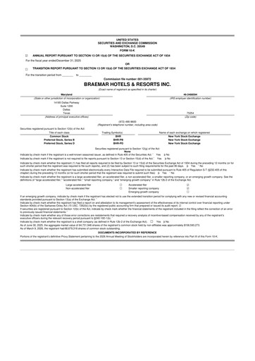 Miniature Braemar Hotels & Resorts

 10-K Rapport annuel 2025