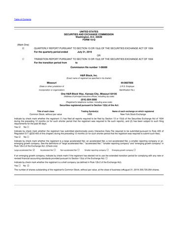 Thumbnail H&R Block
 10-Q Quarterly Report FY2020 