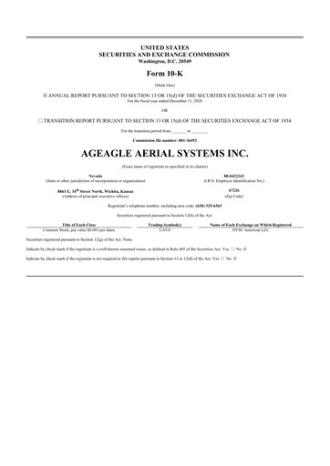 Thumbnail AgEagle Aerial Systems
 10-K Annual Report 2020