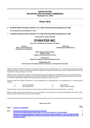 Miniature 374Water 10-Q Rapport trimestriel  