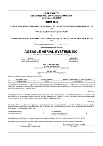 Thumbnail AgEagle Aerial Systems
 10-Q Quarterly Report FY 