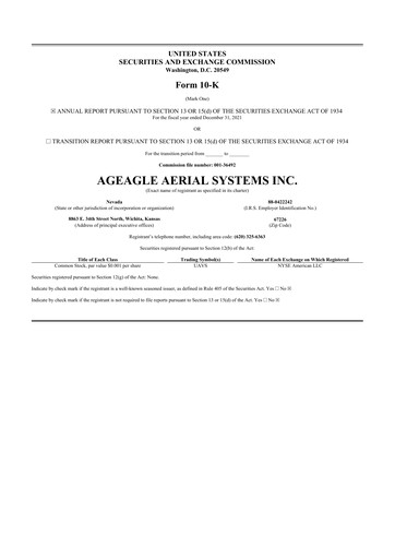 Thumbnail AgEagle Aerial Systems
 10-K Annual Report 2021