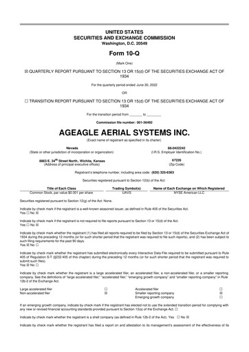 Thumbnail AgEagle Aerial Systems
 10-Q Quarterly Report FY 