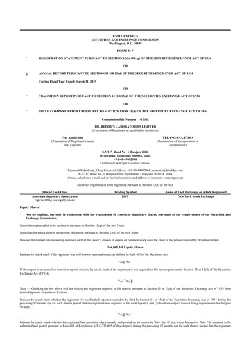 Thumbnail Dr. Reddy's Laboratories 20-F Annual Report 2019