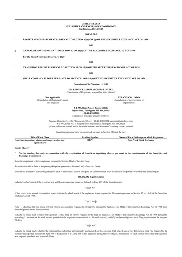 Thumbnail Dr. Reddy's Laboratories 20-F Annual Report 2020