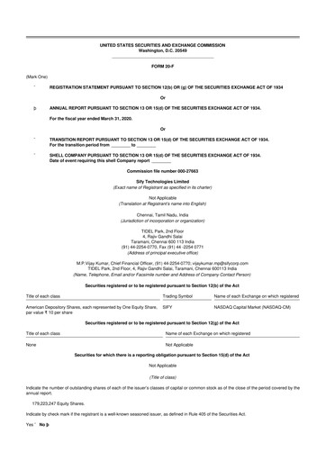 Thumbnail Sify Technologies 
 20-F Annual Report 